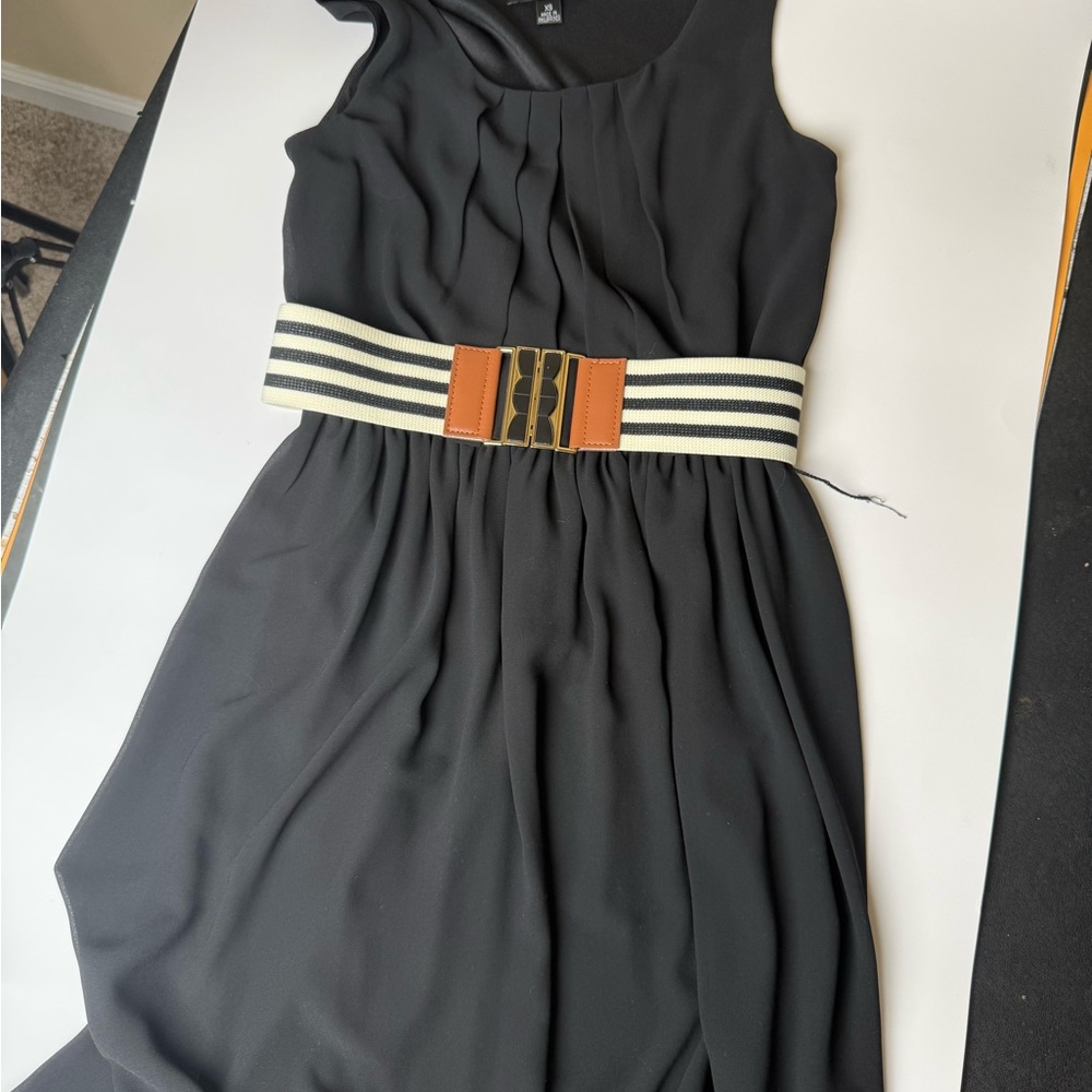 BCX Black Midi Dress with Striped Belt